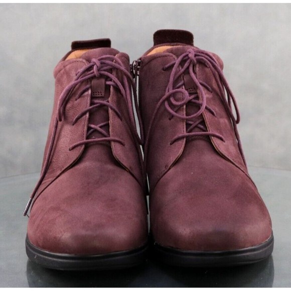 Clarks Unstructured Women's Wedge Booties Boots Size 11 Leather Plum 13285 - Picture 3 of 13